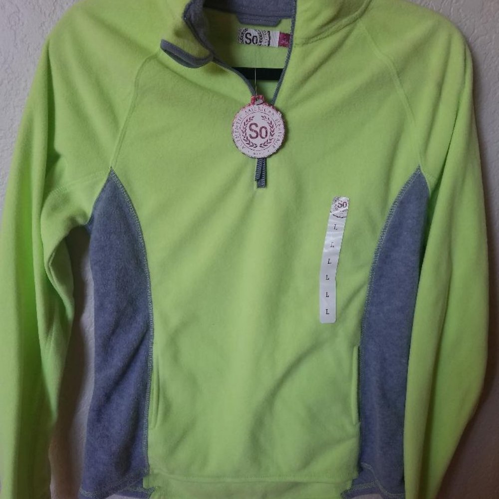 NWT - Lime Green & Gray Velour Half Zip Jacket